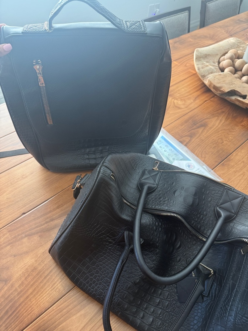 Black Croc-Embossed Weekender Bag